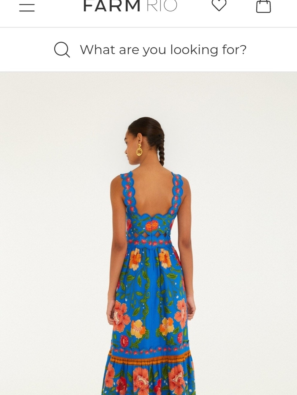 FARM Rio Bold Blue Floral Midi Dress with Orange & Pink Blooms - Picture 2 of 3